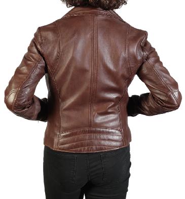 SL1100391 - Ladies Cross-Over Tan Leather Biker Jacket
